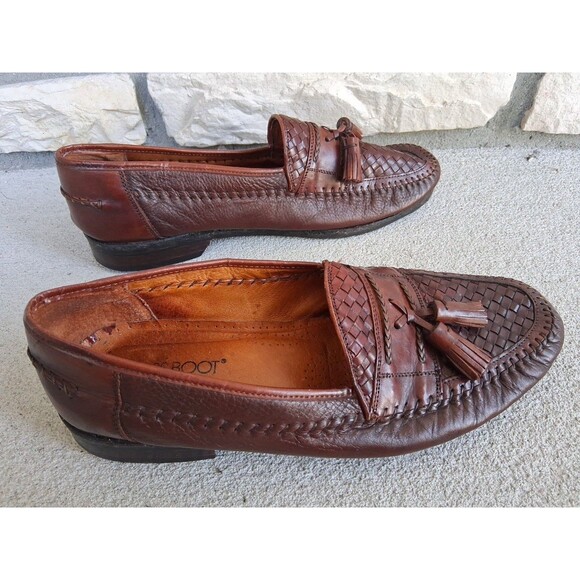 Brass Boot Mens Size 9.5 Leather Tassle Loafers Shoes Brown Handmade Spain main image 5